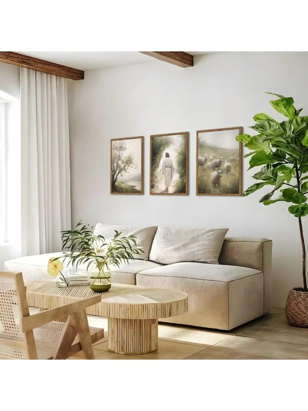 Framed Jesus Leaves the 99 Canvas Art Set of 3 - Christian Wall Decor for Home